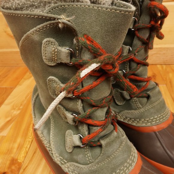 LL Bean Green Gray Suede Insulated Felt Lined Waterproof Boots Size 6 - Picture 5 of 11